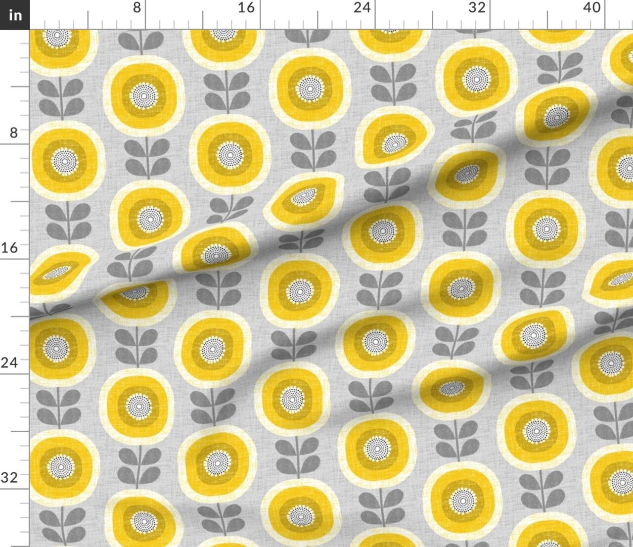 Mid Century Floral Scandi Style Faux Woven Texture Gray Yellow Sunflowers Custom Printed Fabric by Spoonflower Various Fabrics by the Yard or Fat Quarter